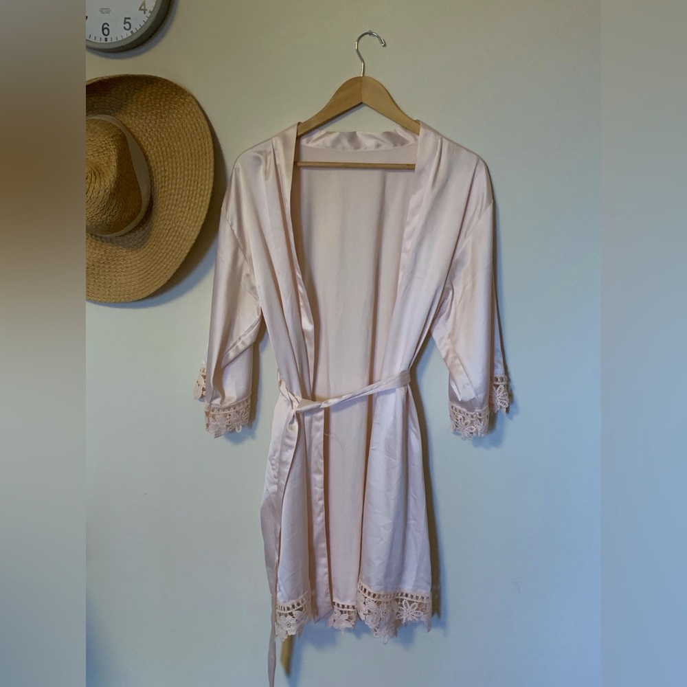 Short Silky Soft Pink Robe Getting Ready Bridal